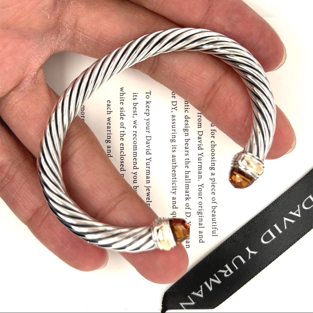 David Yurman DY Cable Classics Bracelet Citrine 14K Gold 7mm Authentic Silver